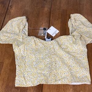 Bardot Yellow Flowered Crop Top, Size 10/L